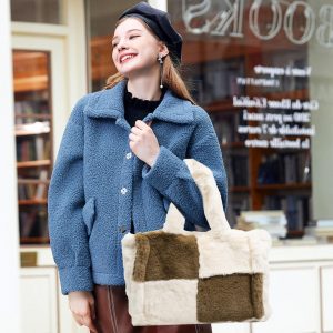 Brown and beige faux fur tote/shoulder bag