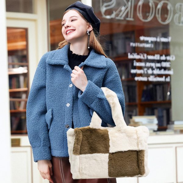 Brown and beige faux fur tote/shoulder bag