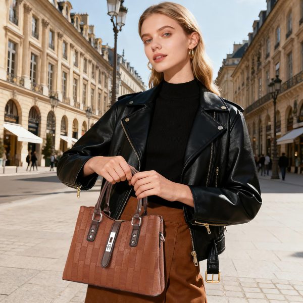 Brown textured trim handbag