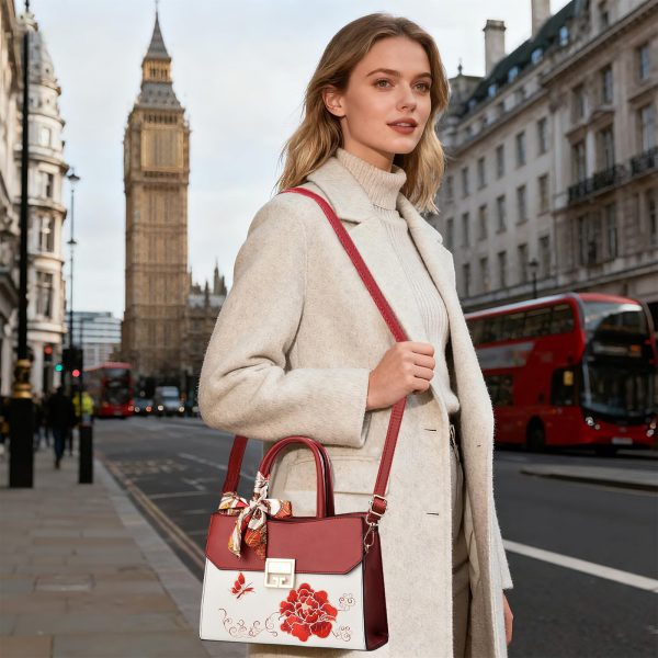 Silk scarf decorated with floral embroidery handbag