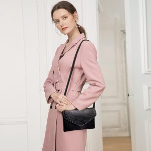 Black crocodile-embossed crossbody bag