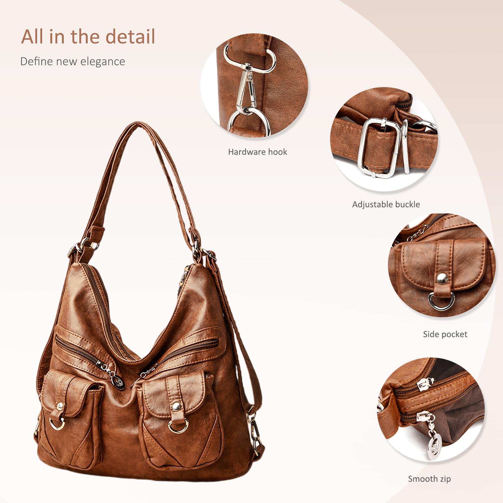 Retro multi-pocket design large capacity shoulder bag - Image 5