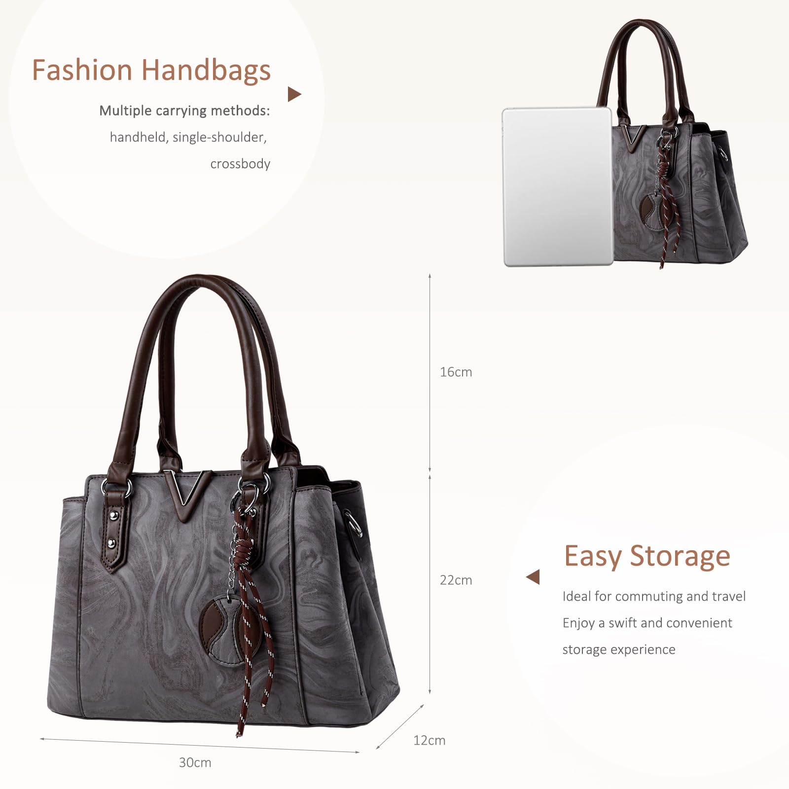 Gray embossed tassel charm handbag - Image 5