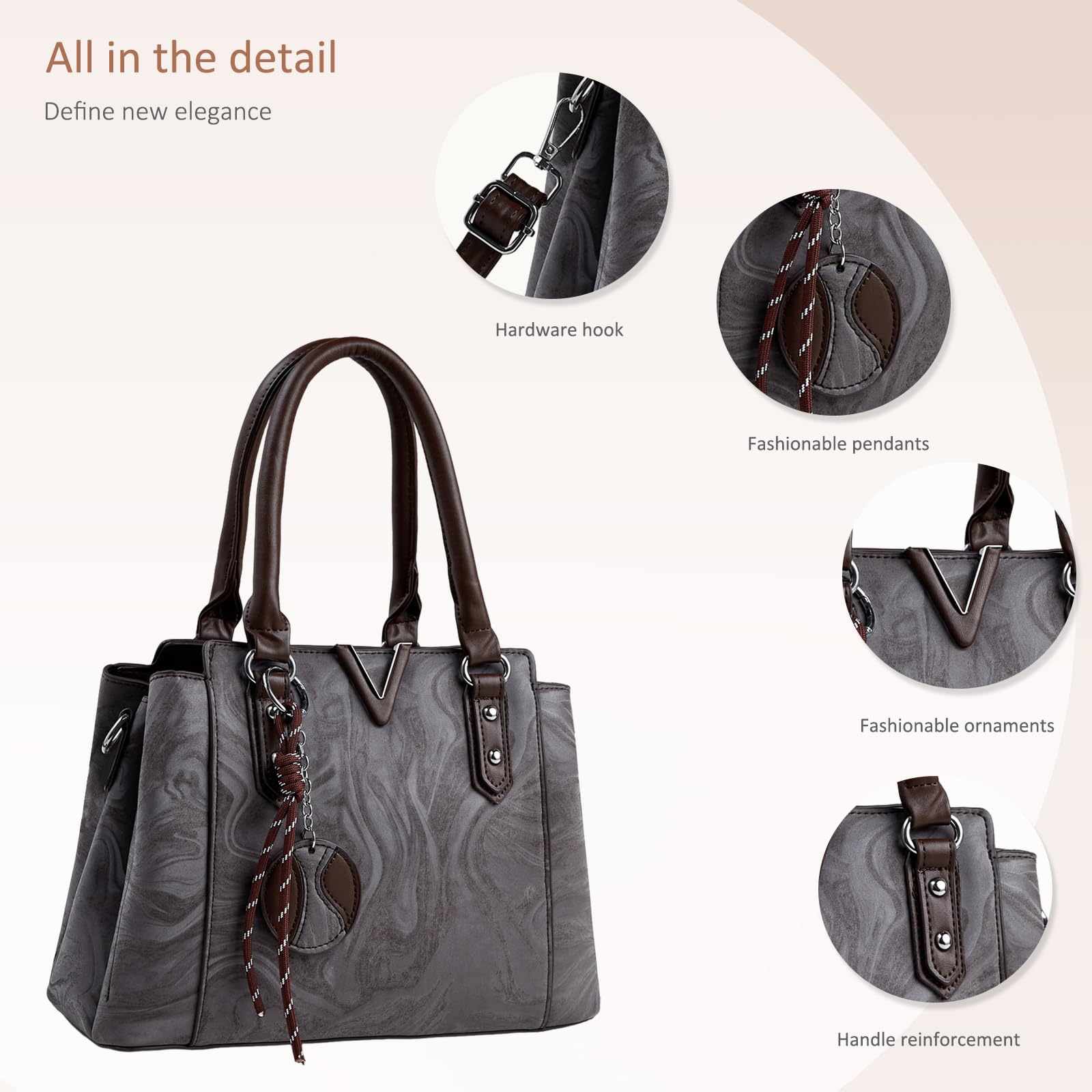 Gray embossed tassel charm handbag - Image 4