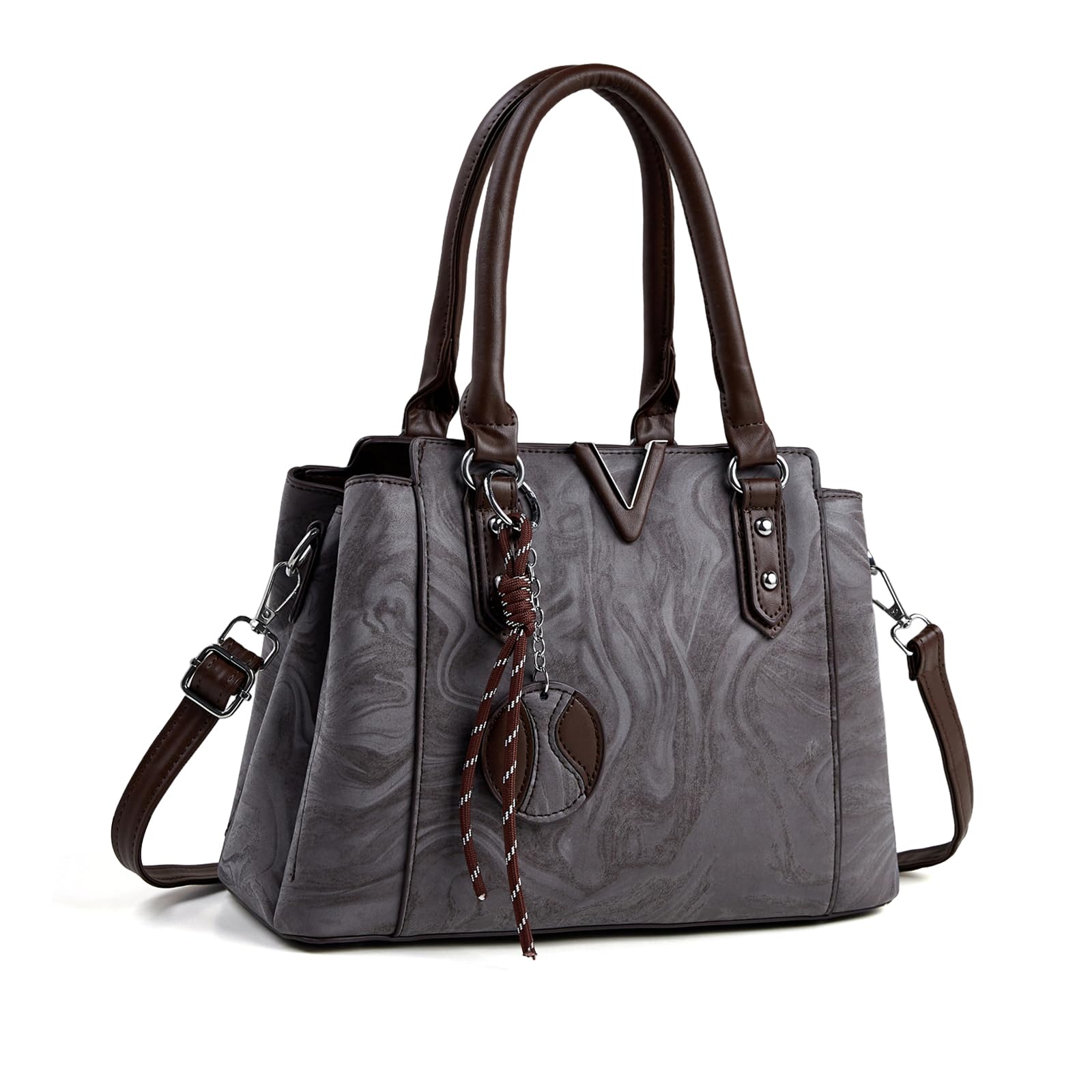 Gray embossed tassel charm handbag - Image 3