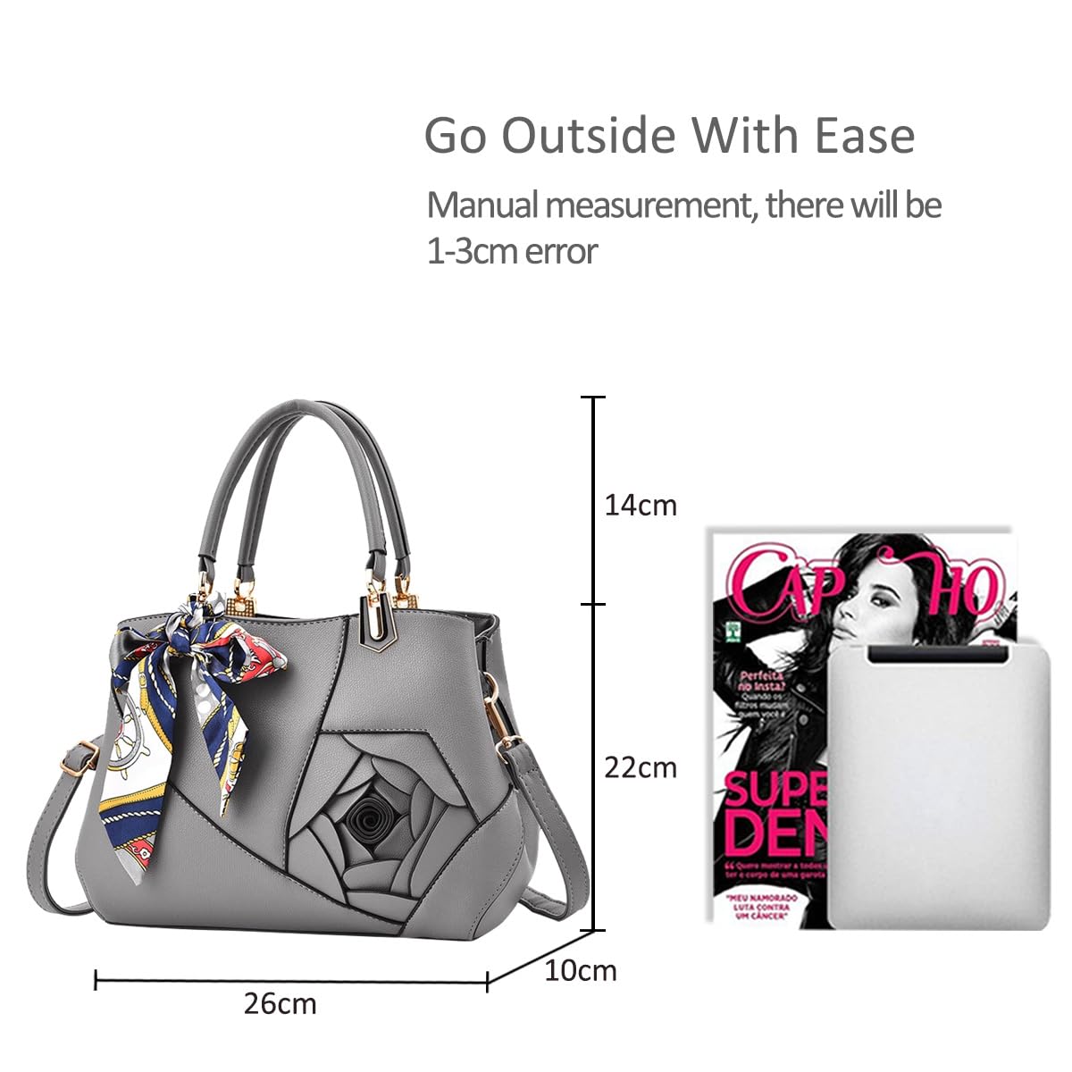 Grey rose appliqué handbag - Image 4