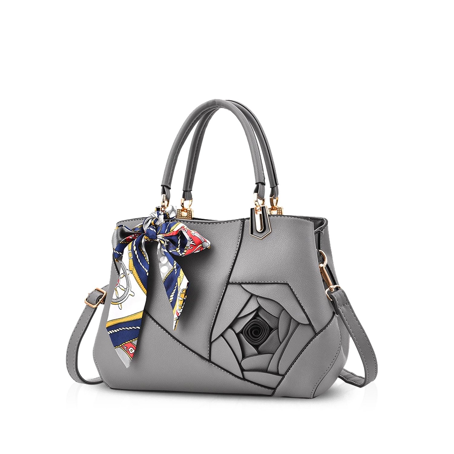 Grey rose appliqué handbag - Image 2
