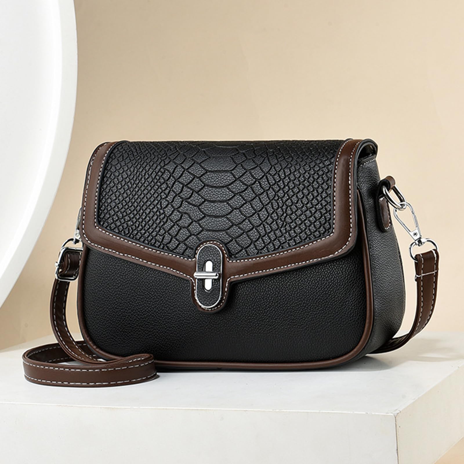snakeskin embossed crossbody bag with colored trim - Image 2