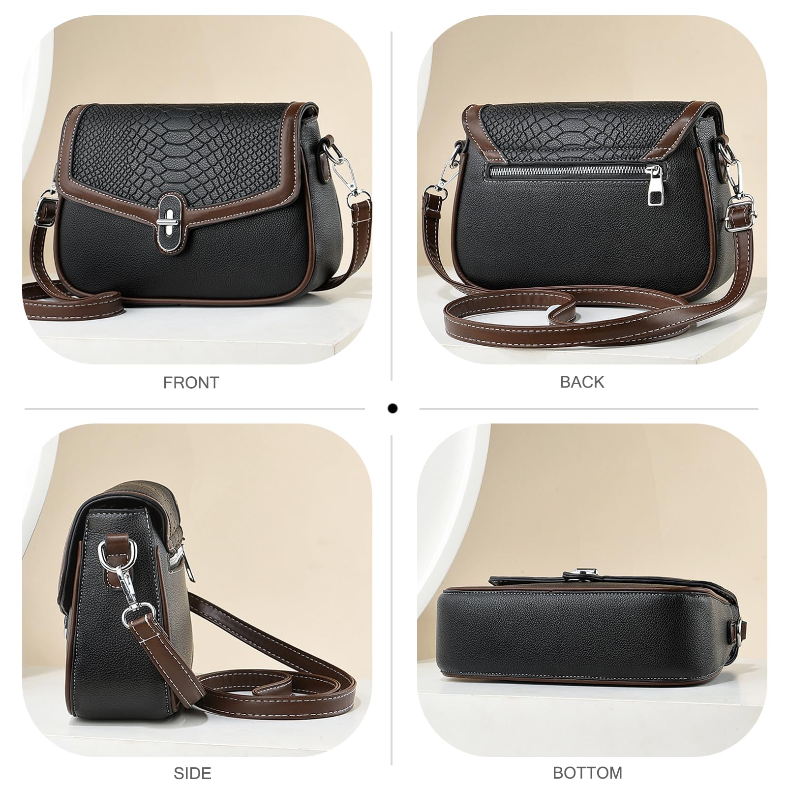 snakeskin embossed crossbody bag with colored trim - Image 4