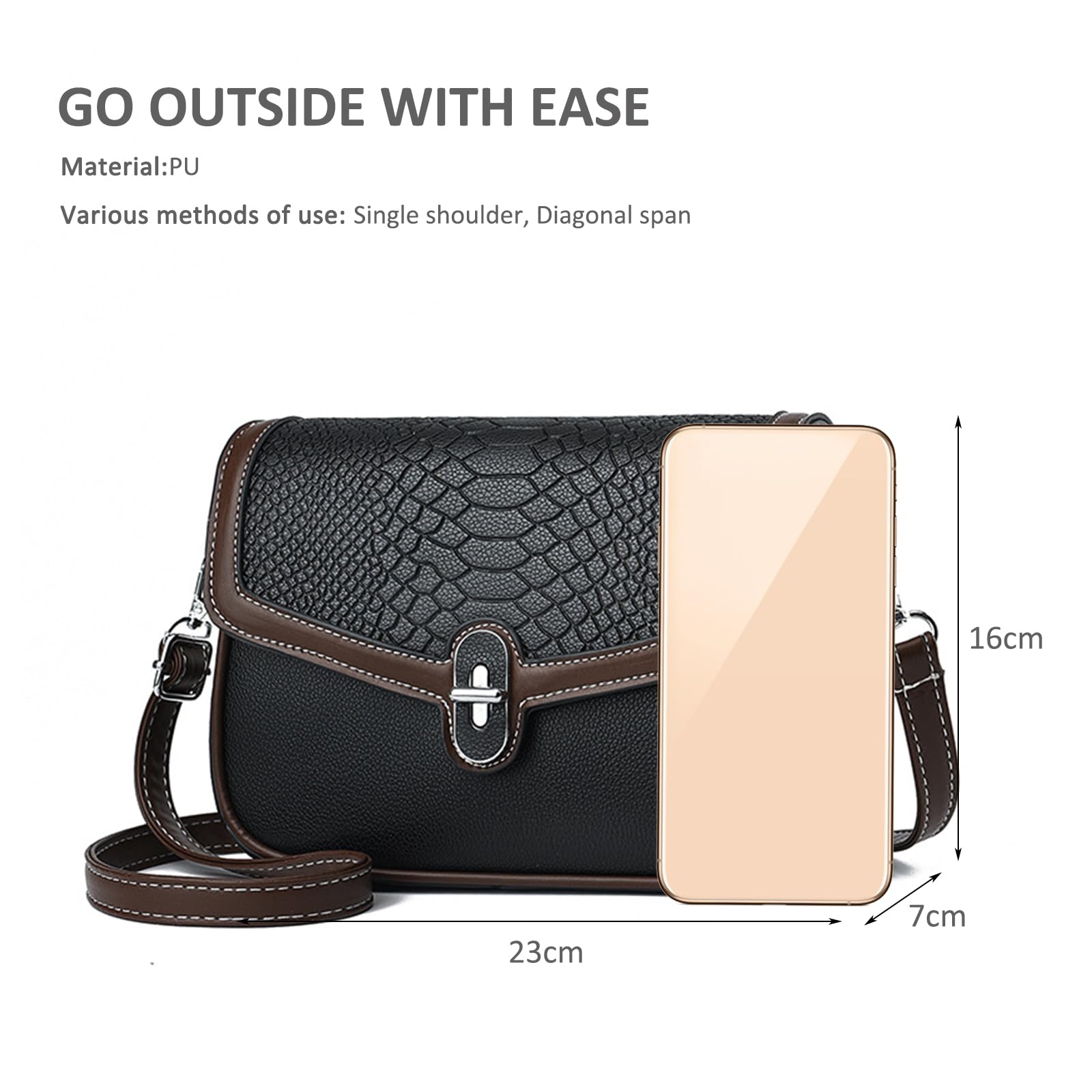 snakeskin embossed crossbody bag with colored trim - Image 5