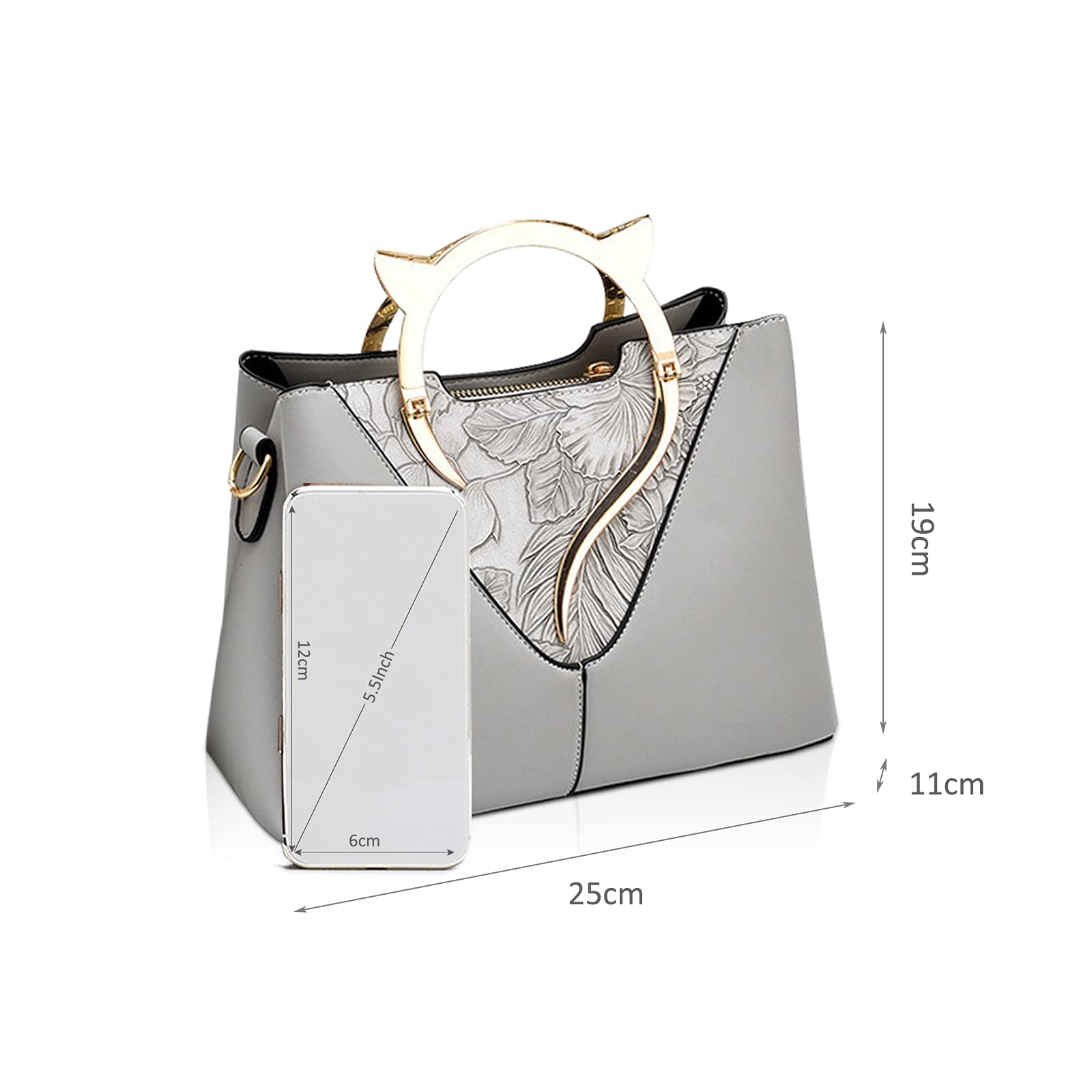 Light gray floral embossed handbag - Image 3