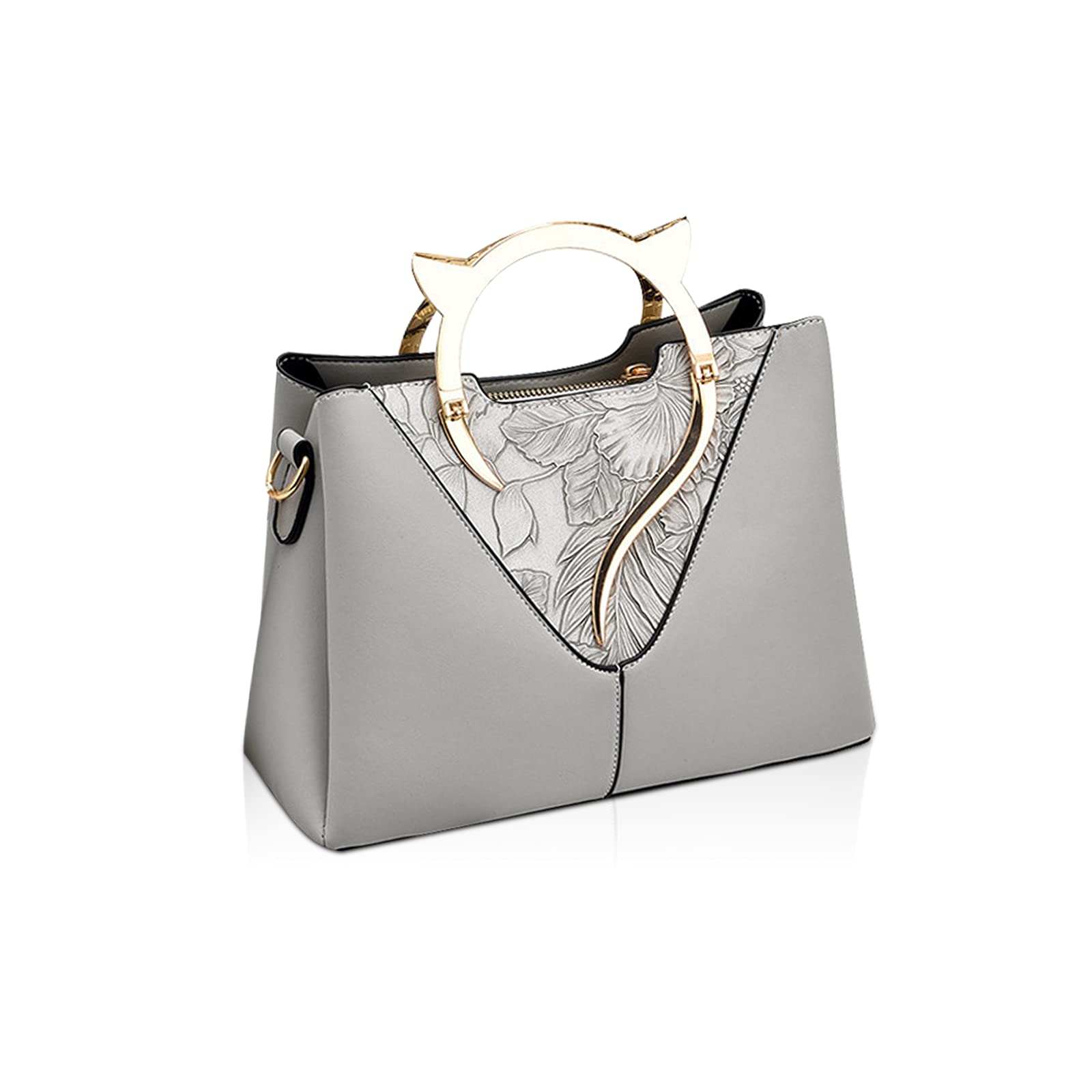 Light gray floral embossed handbag - Image 2