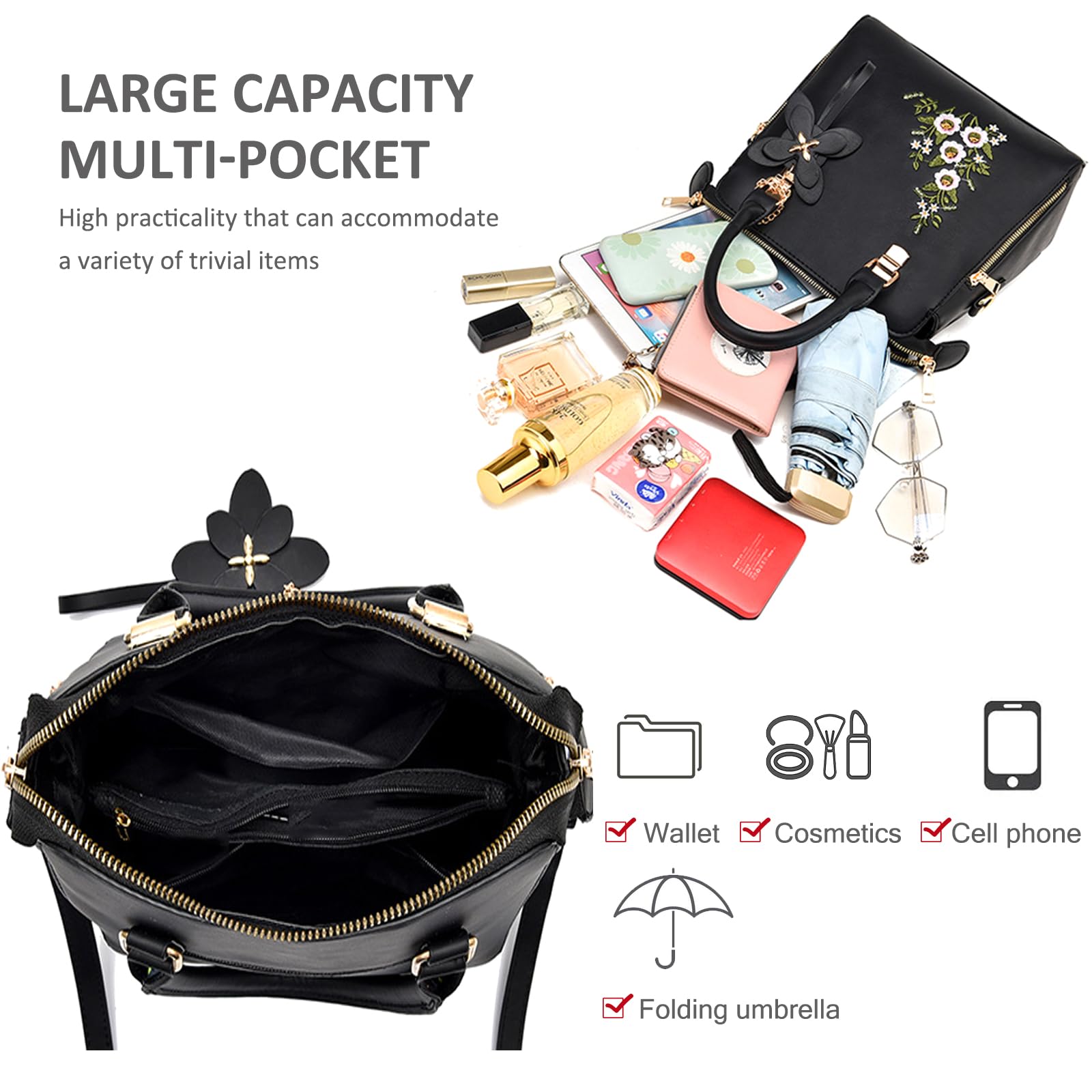 3D floral embroidered handbag - Image 5