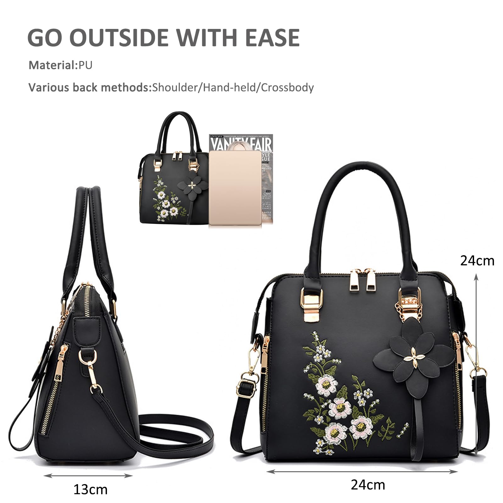 3D floral embroidered handbag - Image 3