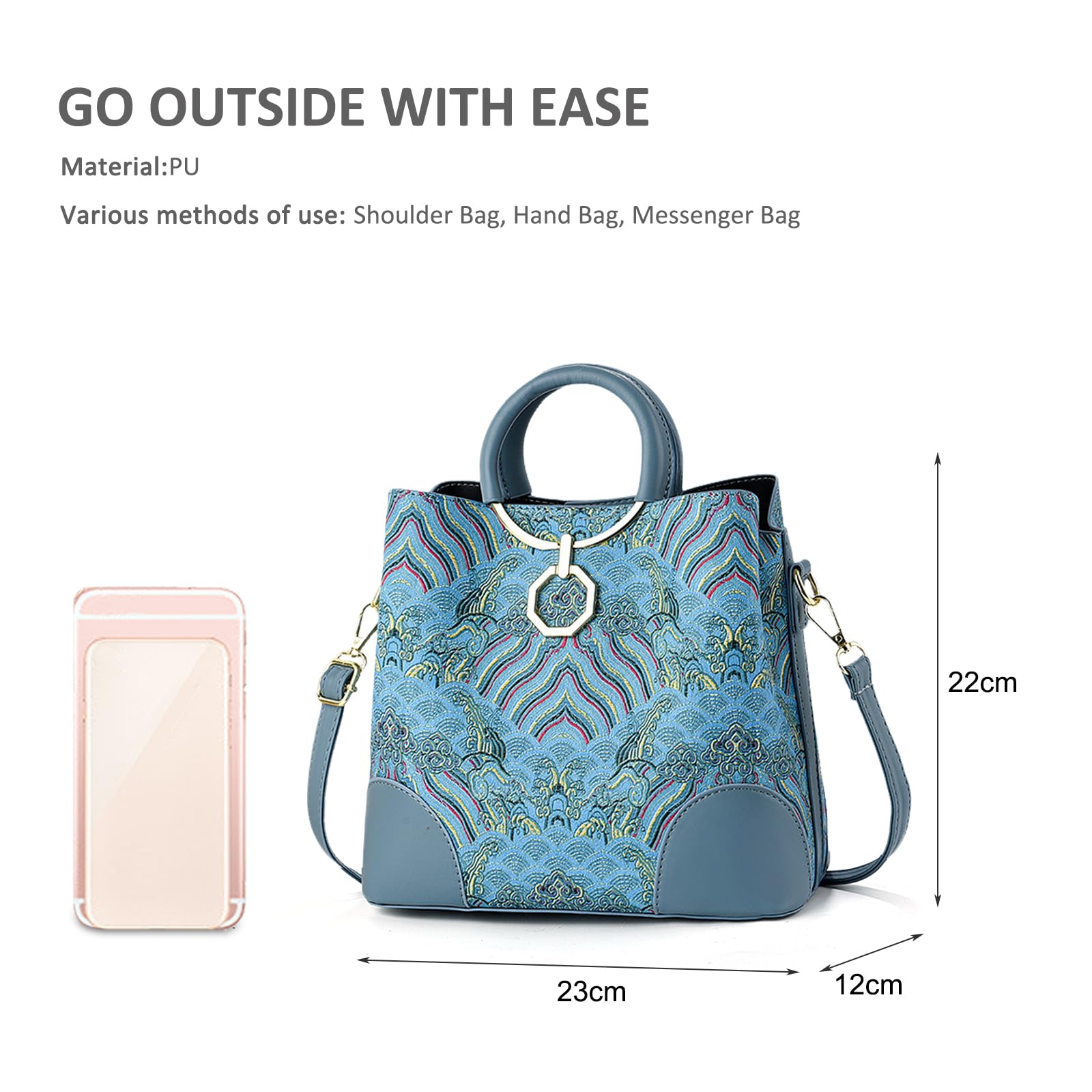 Light blue retro striped handbag - Image 3