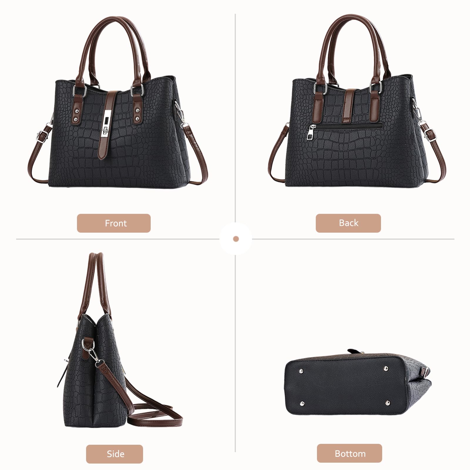 Brown textured trim handbag - Image 5