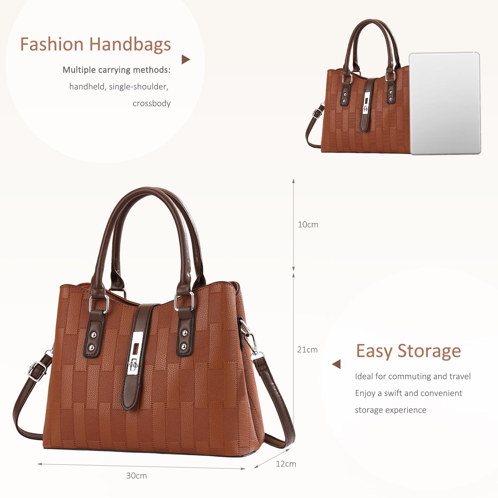 Brown textured trim handbag - Image 4