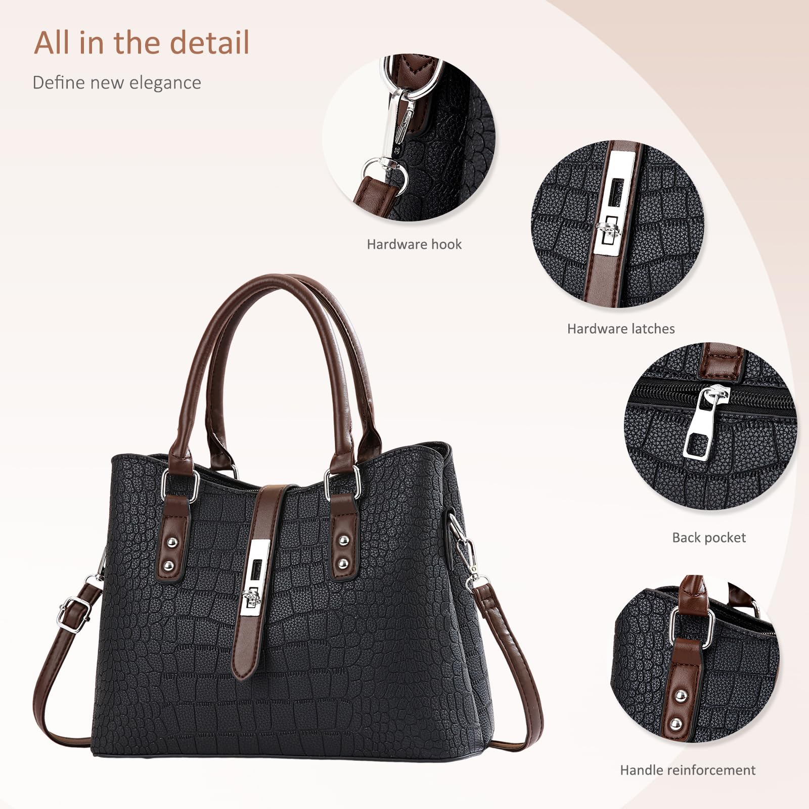 Brown textured trim handbag - Image 3