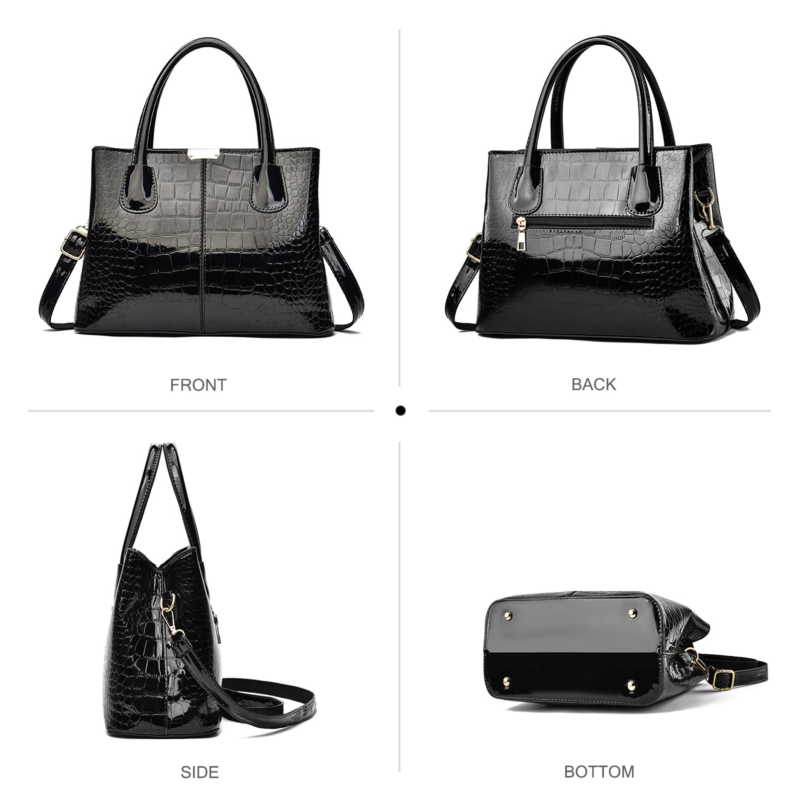 Glossy crocodile-embossed large handbag - Image 3