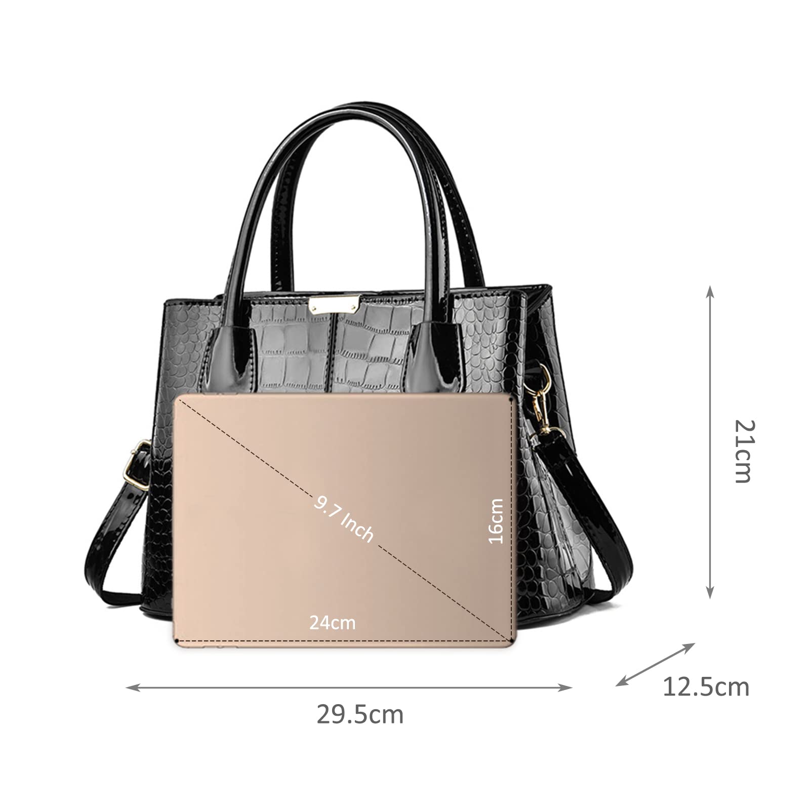 Glossy crocodile-embossed large handbag - Image 4