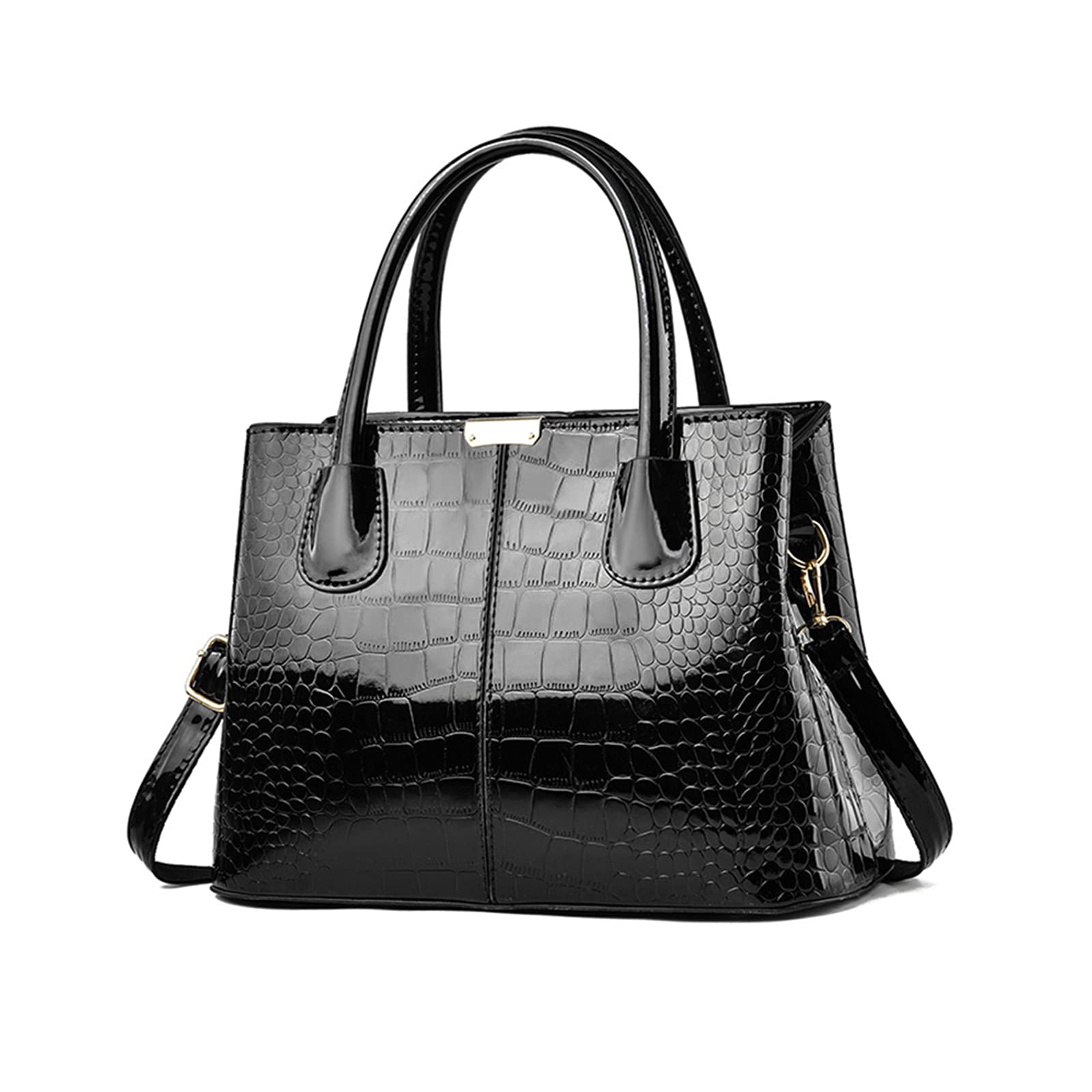 Glossy crocodile-embossed large handbag - Image 5