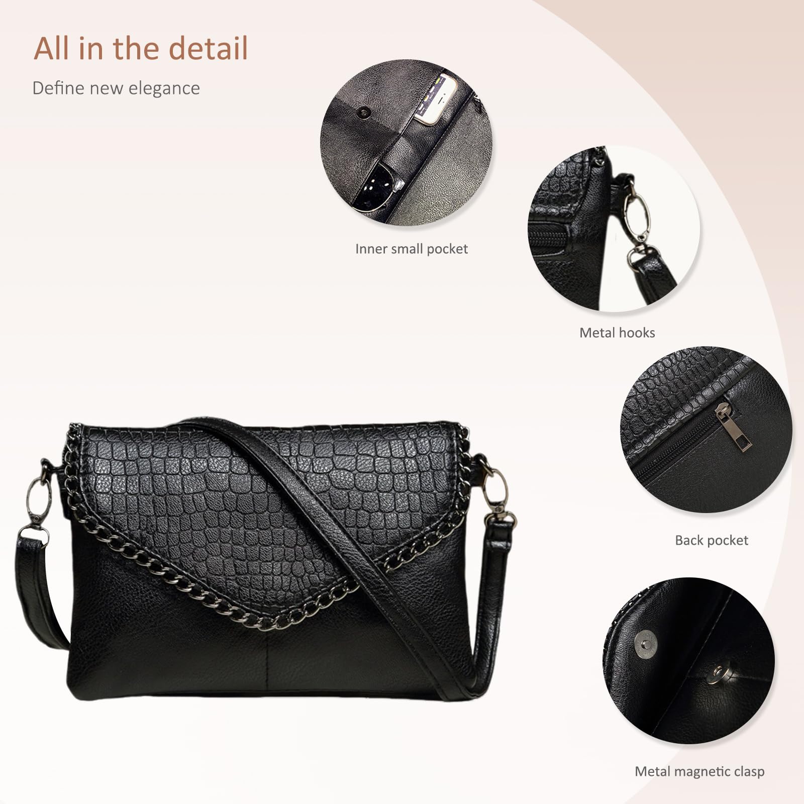 Black crocodile-embossed crossbody bag - Image 3