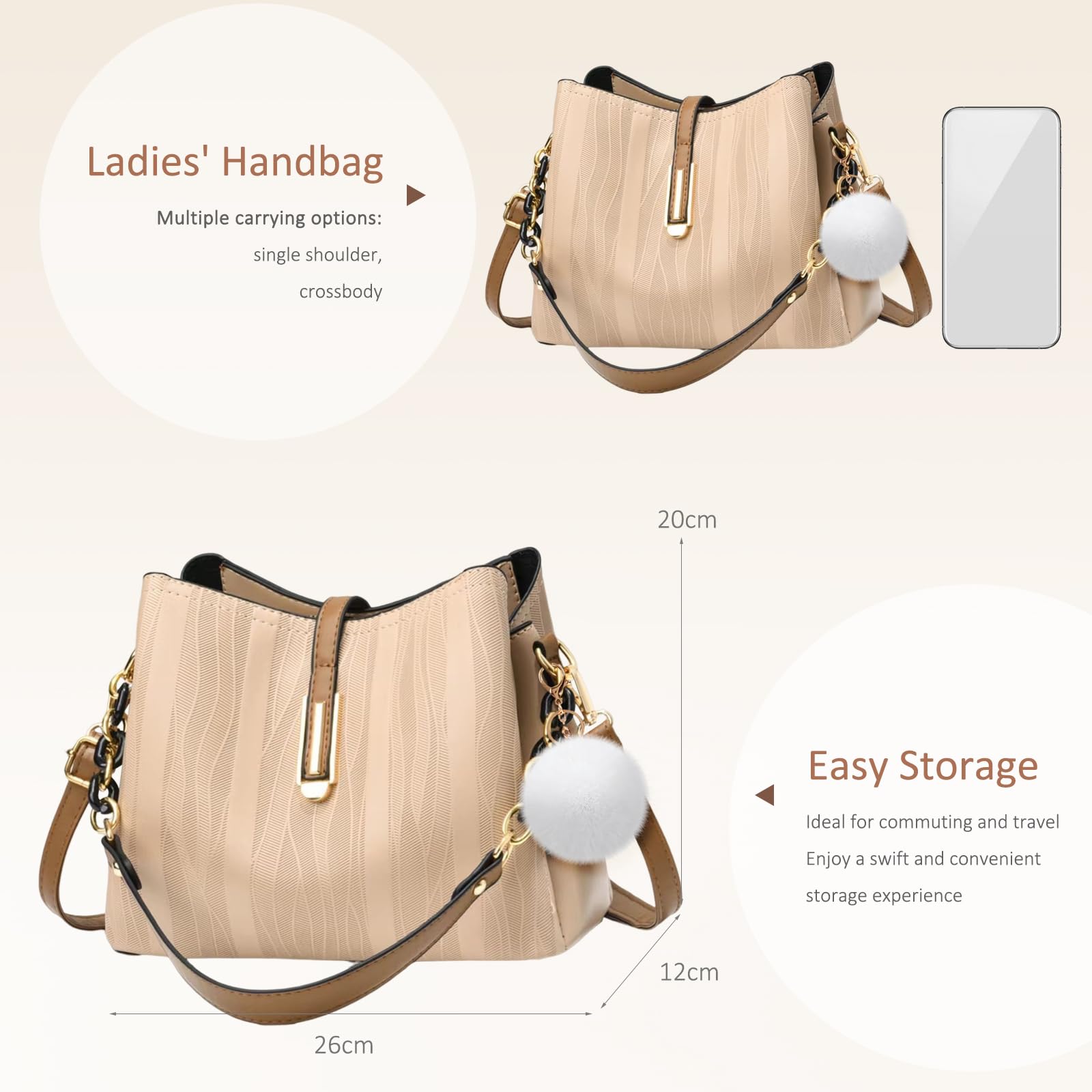 Beige textured shoulder bag - Image 3