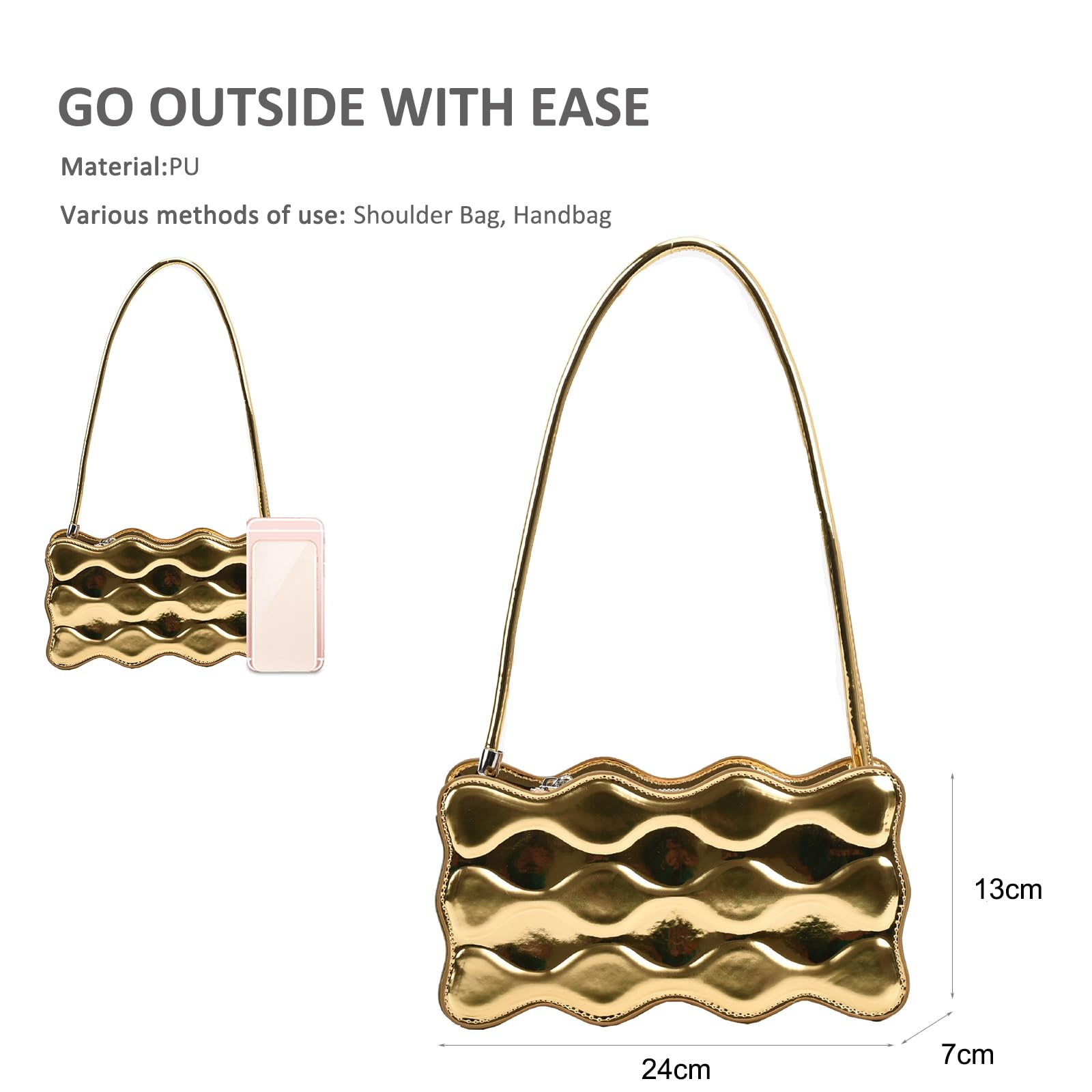 Gold Wavy Textured Shoulder Bag - Image 4