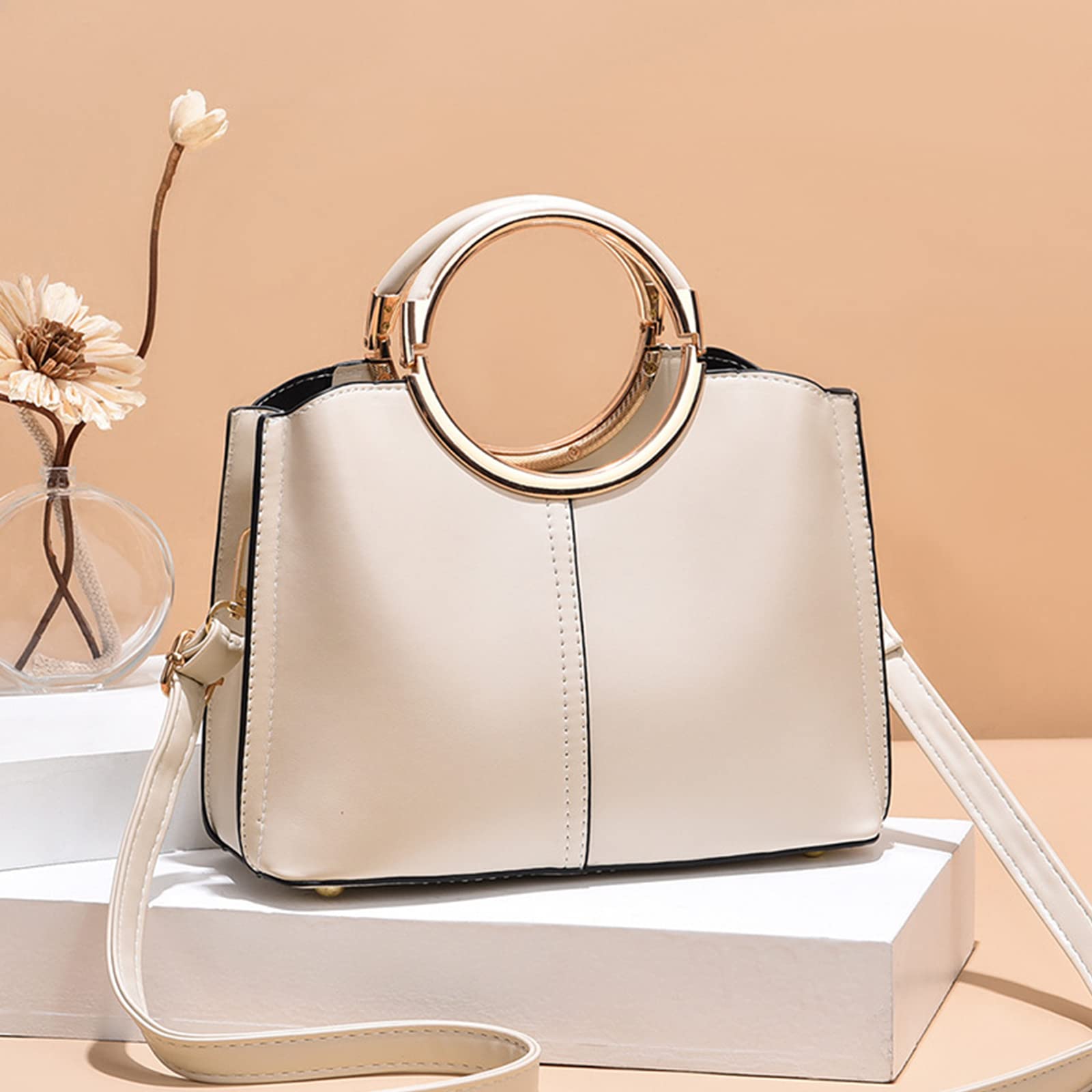 Champagne beige ring handle handbag - Image 3