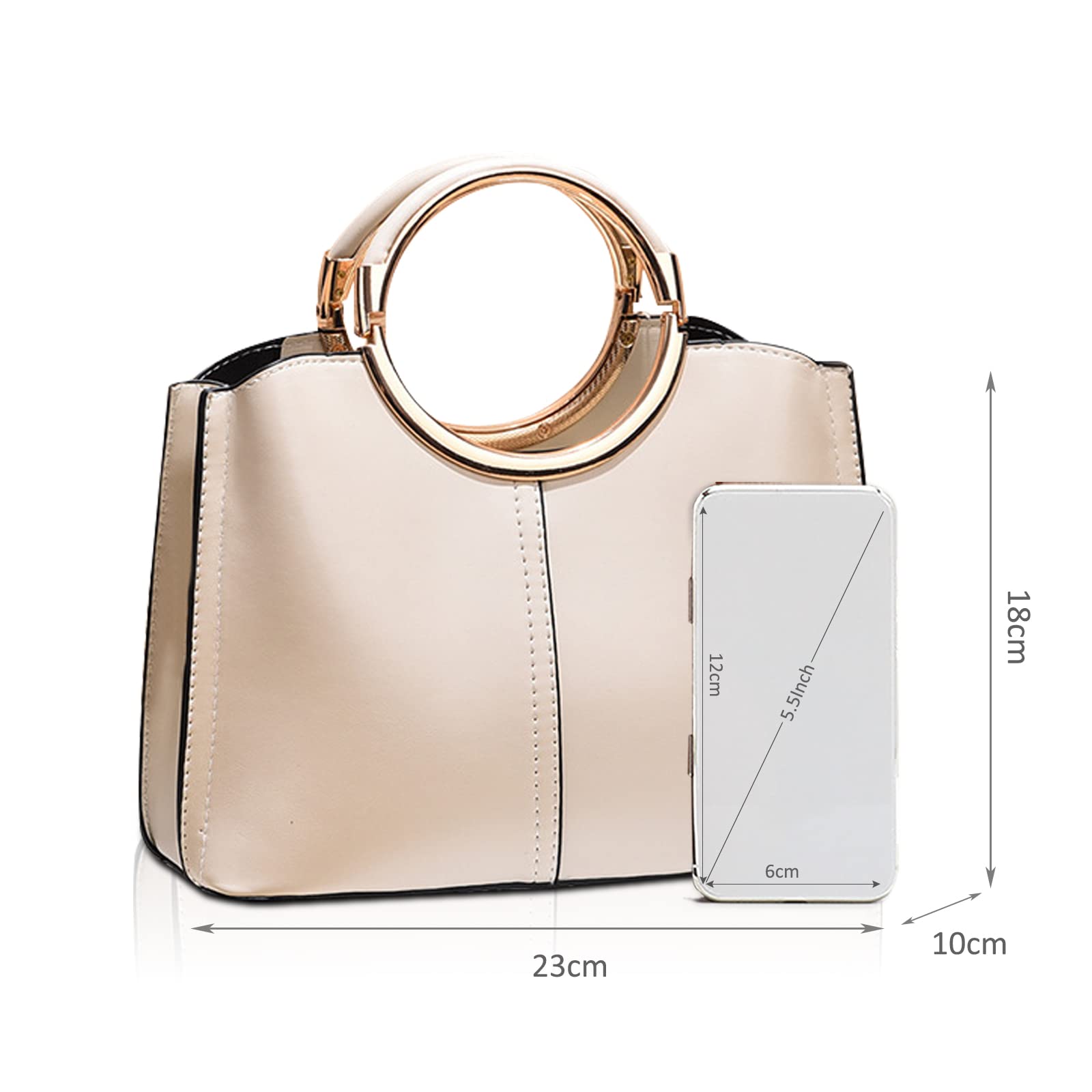 Champagne beige ring handle handbag - Image 4