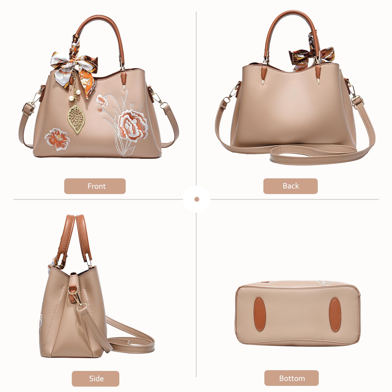 Light pink floral embroidered handbag - Image 5