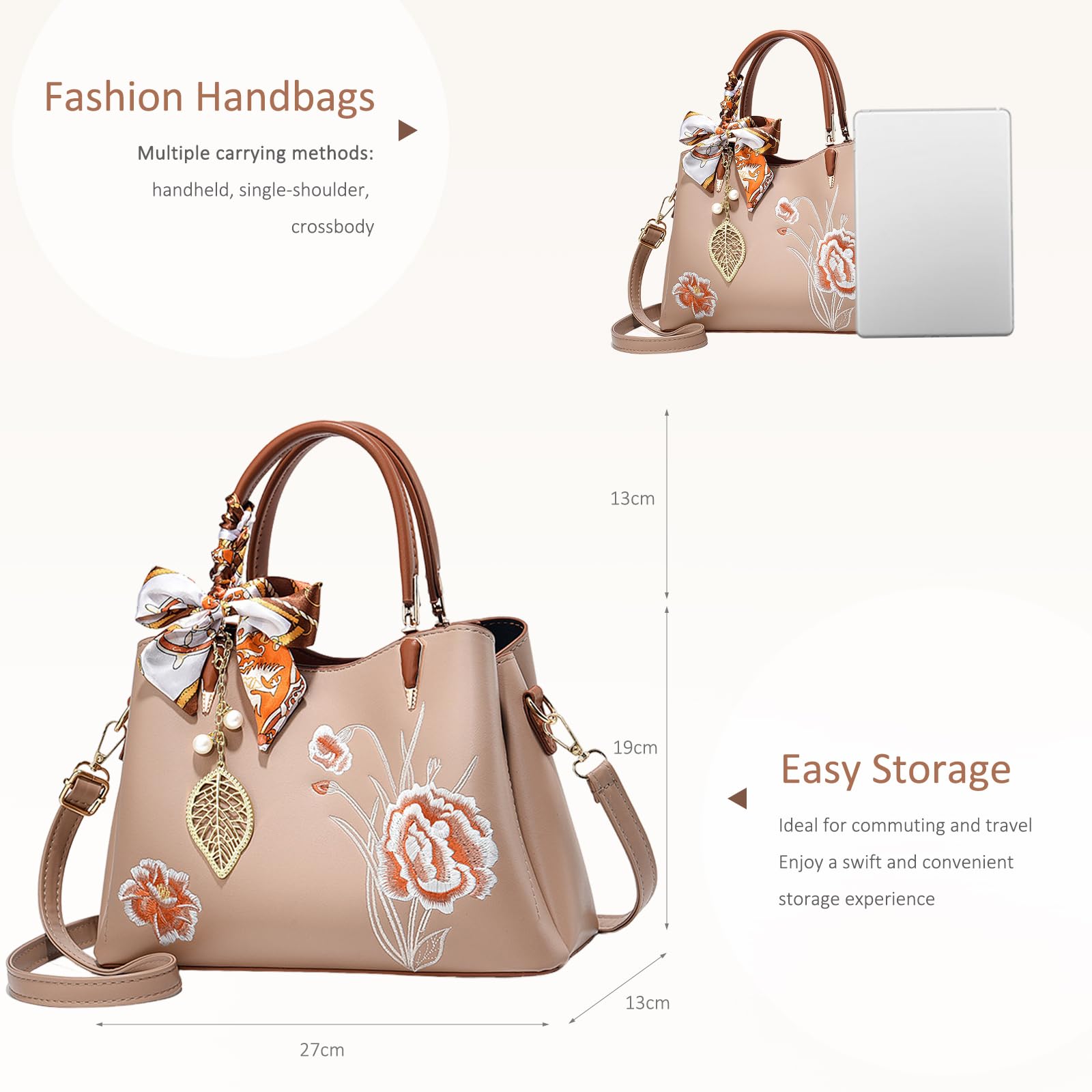 Light pink floral embroidered handbag - Image 4