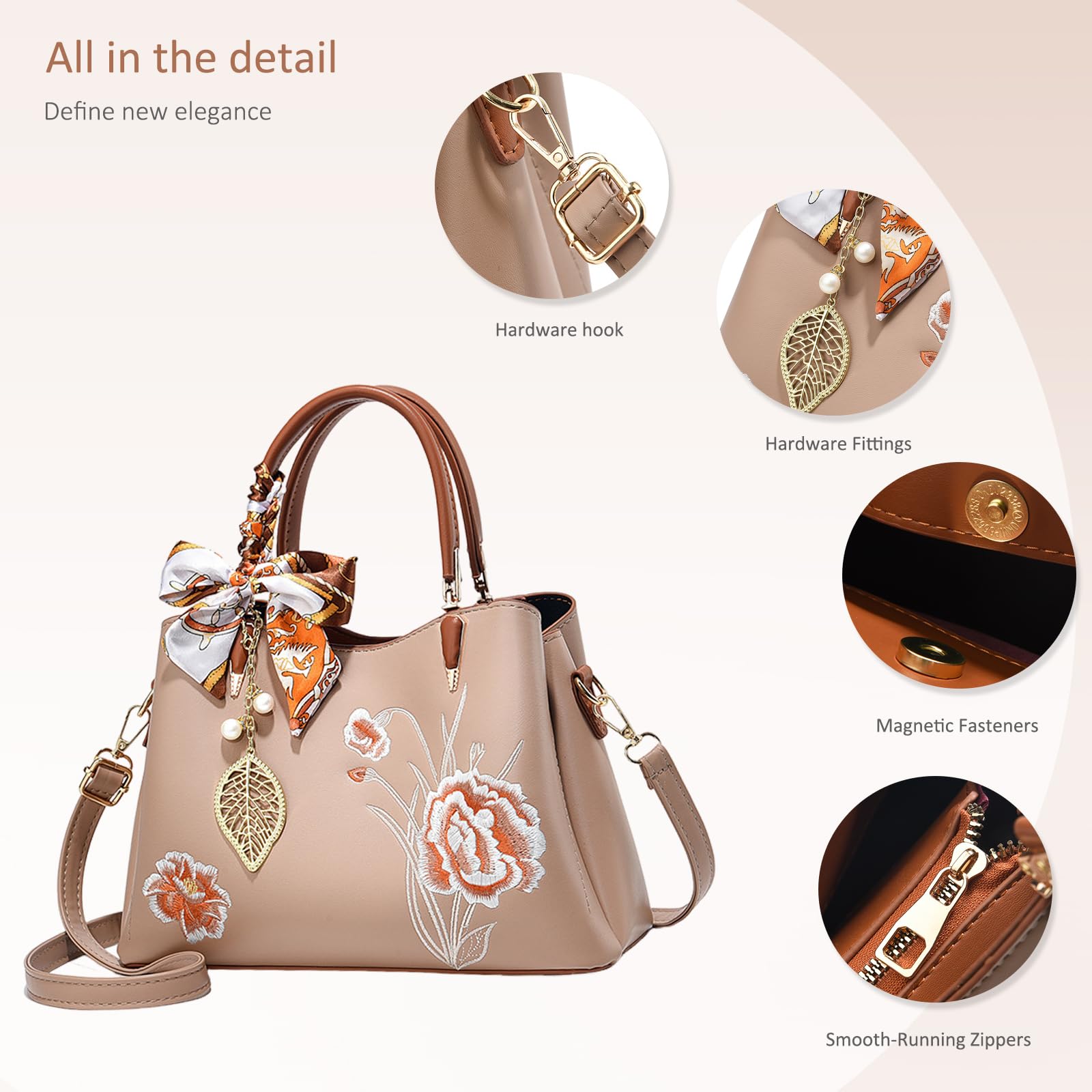 Light pink floral embroidered handbag - Image 3