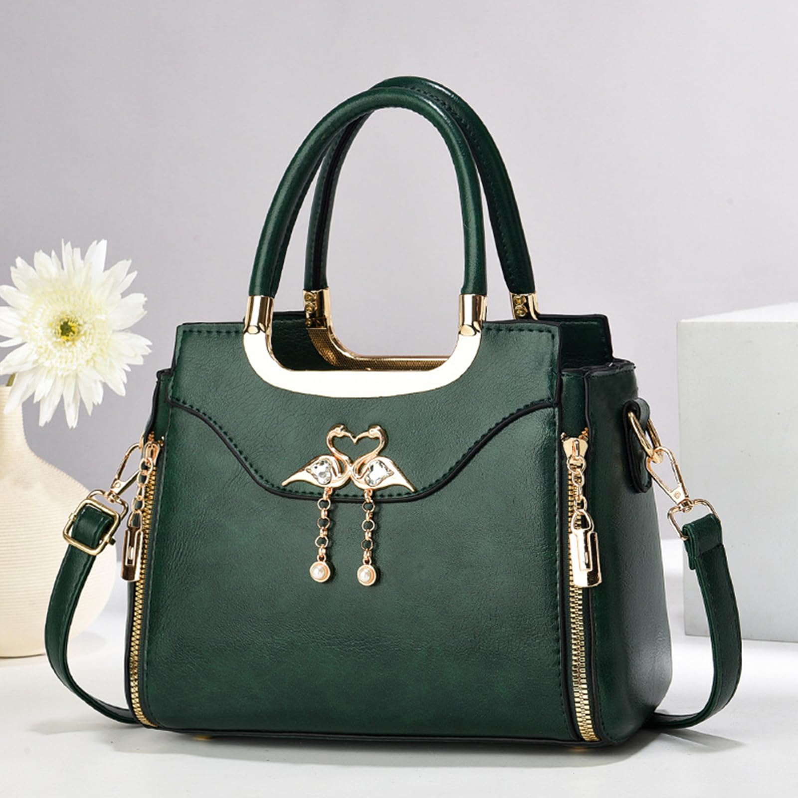 Dark green swan pendant handbag - Image 2