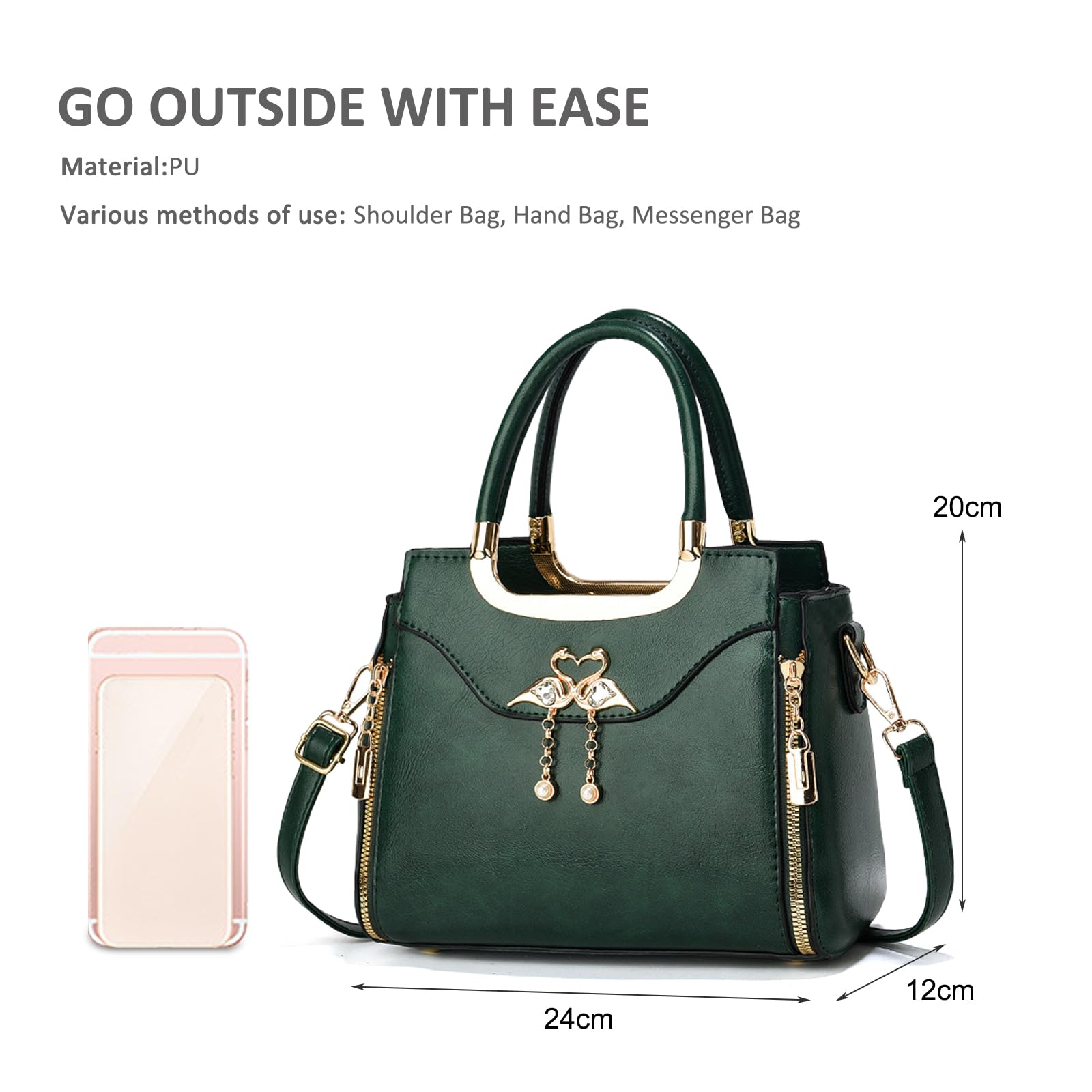 Dark green swan pendant handbag - Image 3